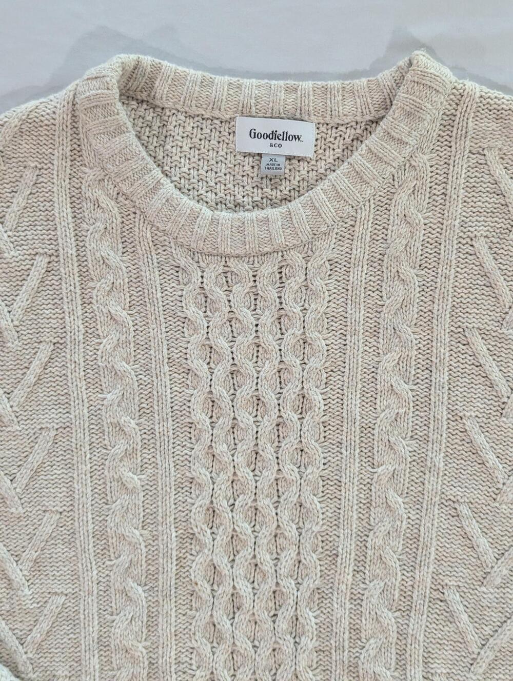 Goodfellow & Co Sweater Mens XL White Cable Knit Heavyweight Crew Pullover
